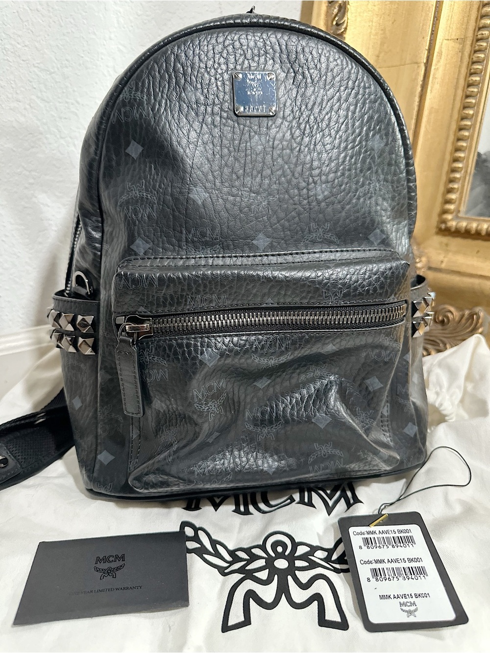 Worn Once MCM Stark Side Studs Small Backpack in Visetos Black $1330